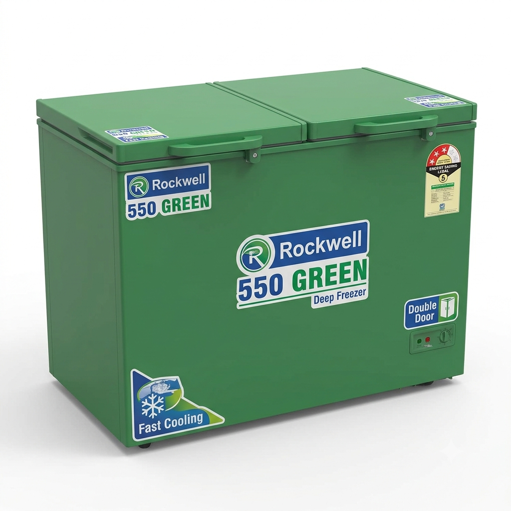 Rockwell 550 GREEN Deep Freezer, 5 Star, Double Door, Fast Cooling